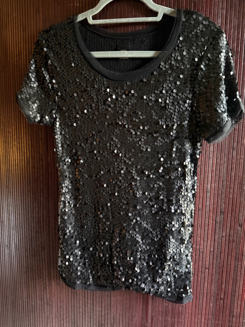 Black Sequin Short-Sleeve Women's Top